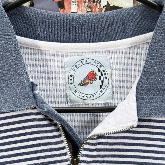 Greenline International Striped Polo Shirt Mens Size Vintage 90s Golf Zip - Picture 3 of 6